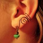 Pair Of Antique Brass Wire Ear Cuffs With Genuine..