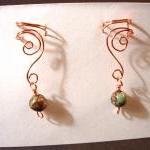 Pair Of Copper Ear Cuffs With Genuine Green..
