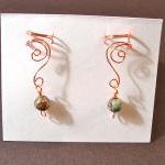 Pair Of Copper Ear Cuffs With Genuine Green..