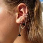Ear Cuff With Chain And Black Bead Accents