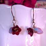 Antique Brass Wire Earrings With Ruby Colored..