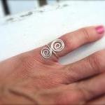 Hand Hammered Double Swirl Silver Ring Mid Finger,..