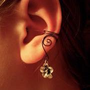 Pair of Hematite Ear Cuffs with Whimsical Five Petal Flower Charms