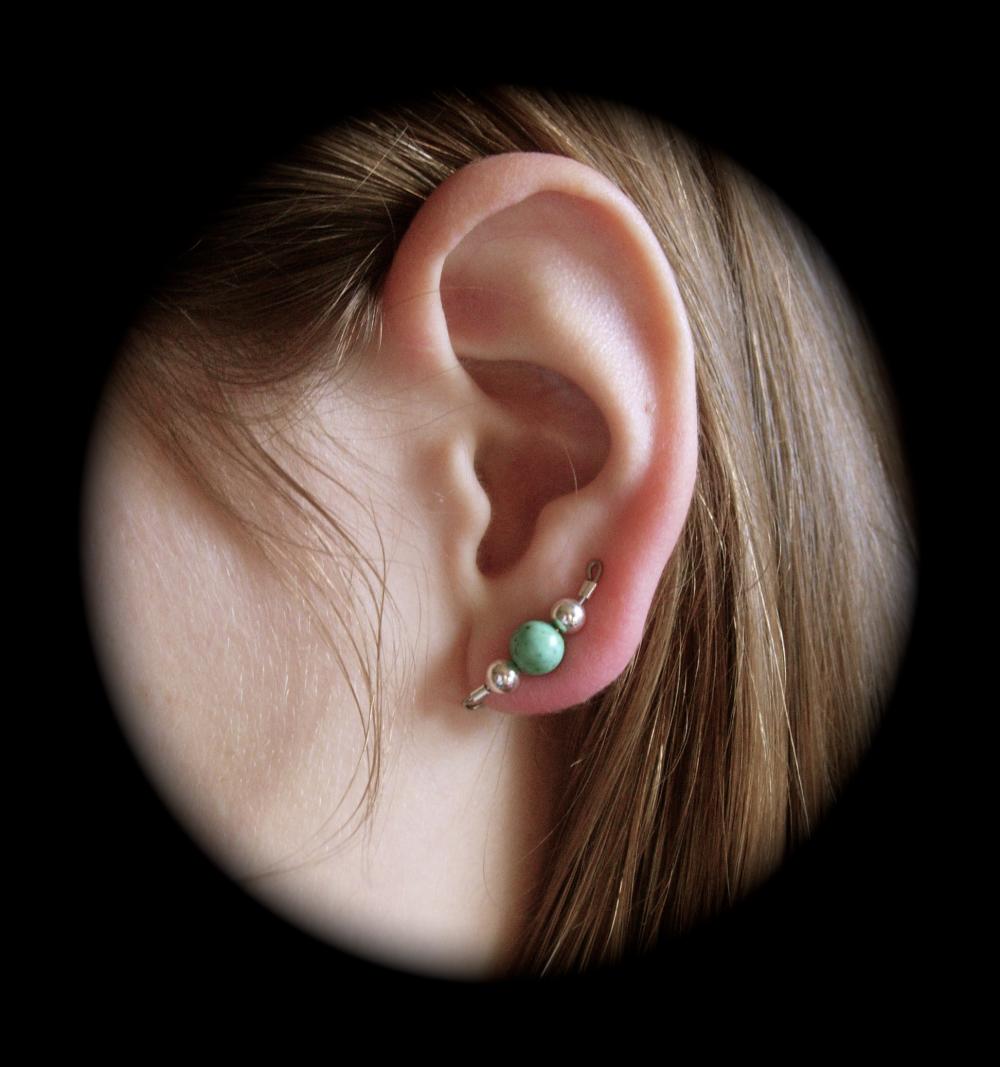 Versatile Style Turquoise And Silver Ear Pins, Ear Climbers, Ear Sweeps, Clip On, Or Pierced Earrings