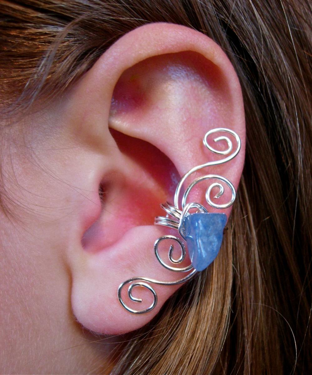 Silver Plated Multi Swirl Ear Cuff With Genuine Blue Aventurine, Design