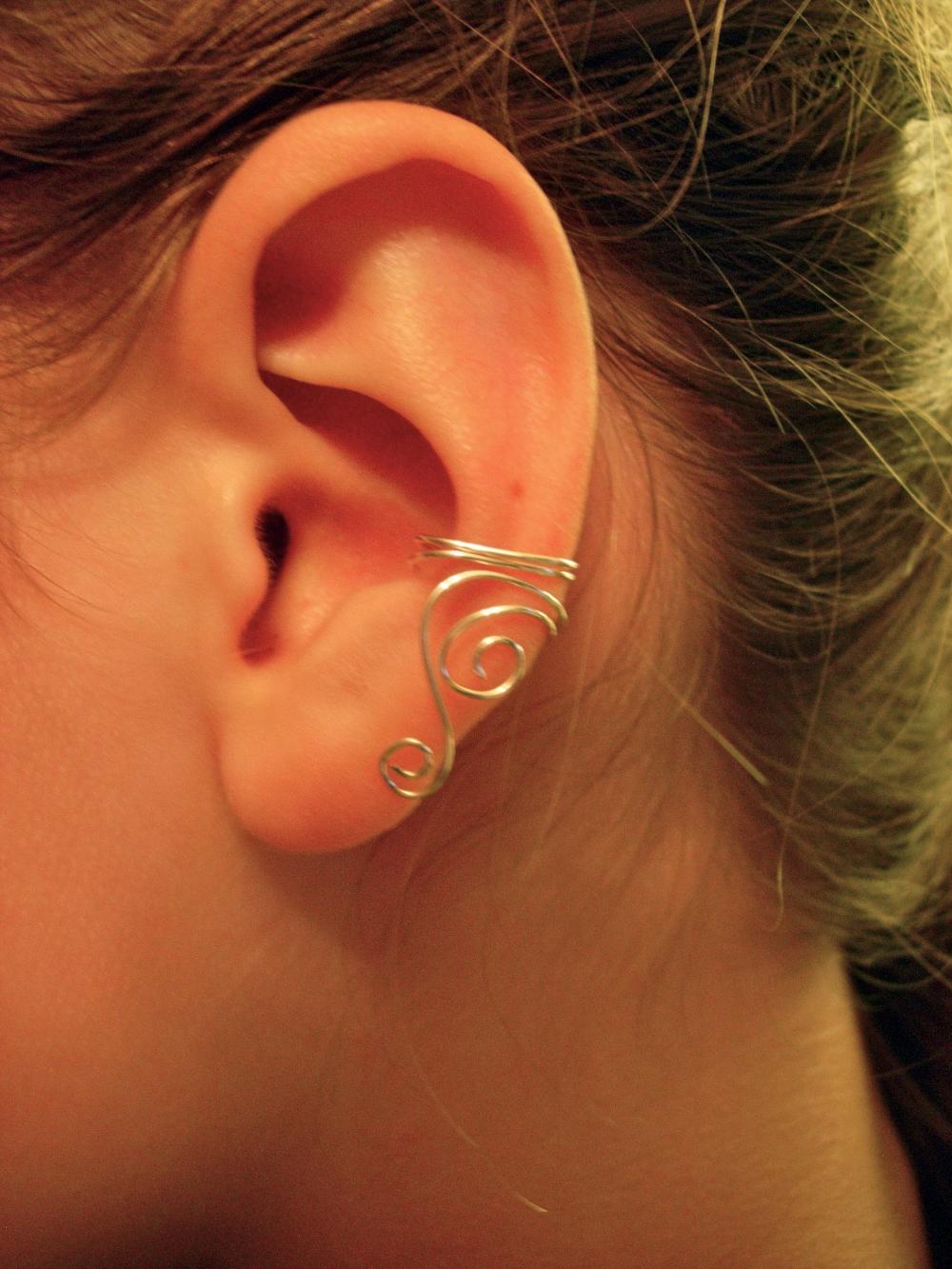 Single Silver Plated Ear Cuff With Swirls