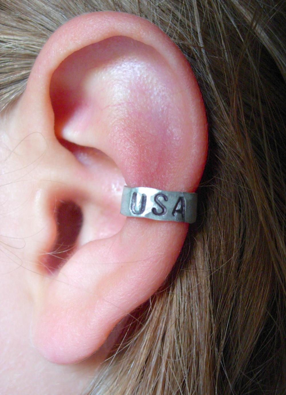 Usa Hand Hammered Aluminum Ear Cuff, Summer 2012 Summer Olympics, Go Team Usa!!!