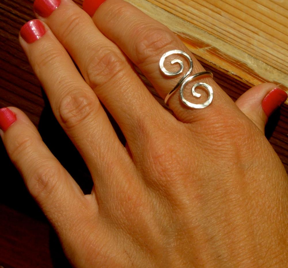 Adjustable Sterling Silver Filled Ring, Hand Hammered And Polished Index Finger, Middle Finger, Thumb