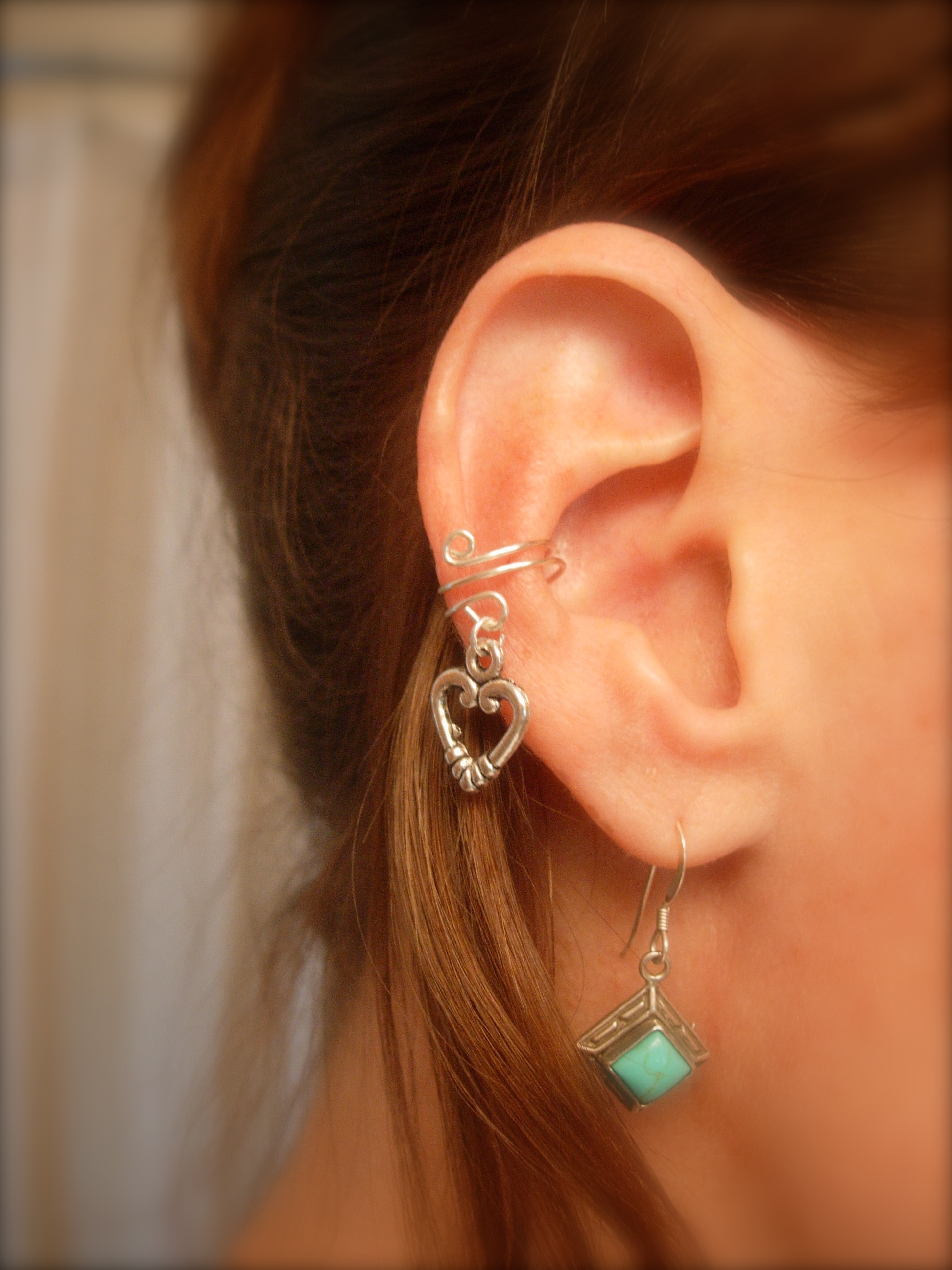 Ear Cuff, Dainty And Feminine Silver Cuff With Heart Charm on Luulla